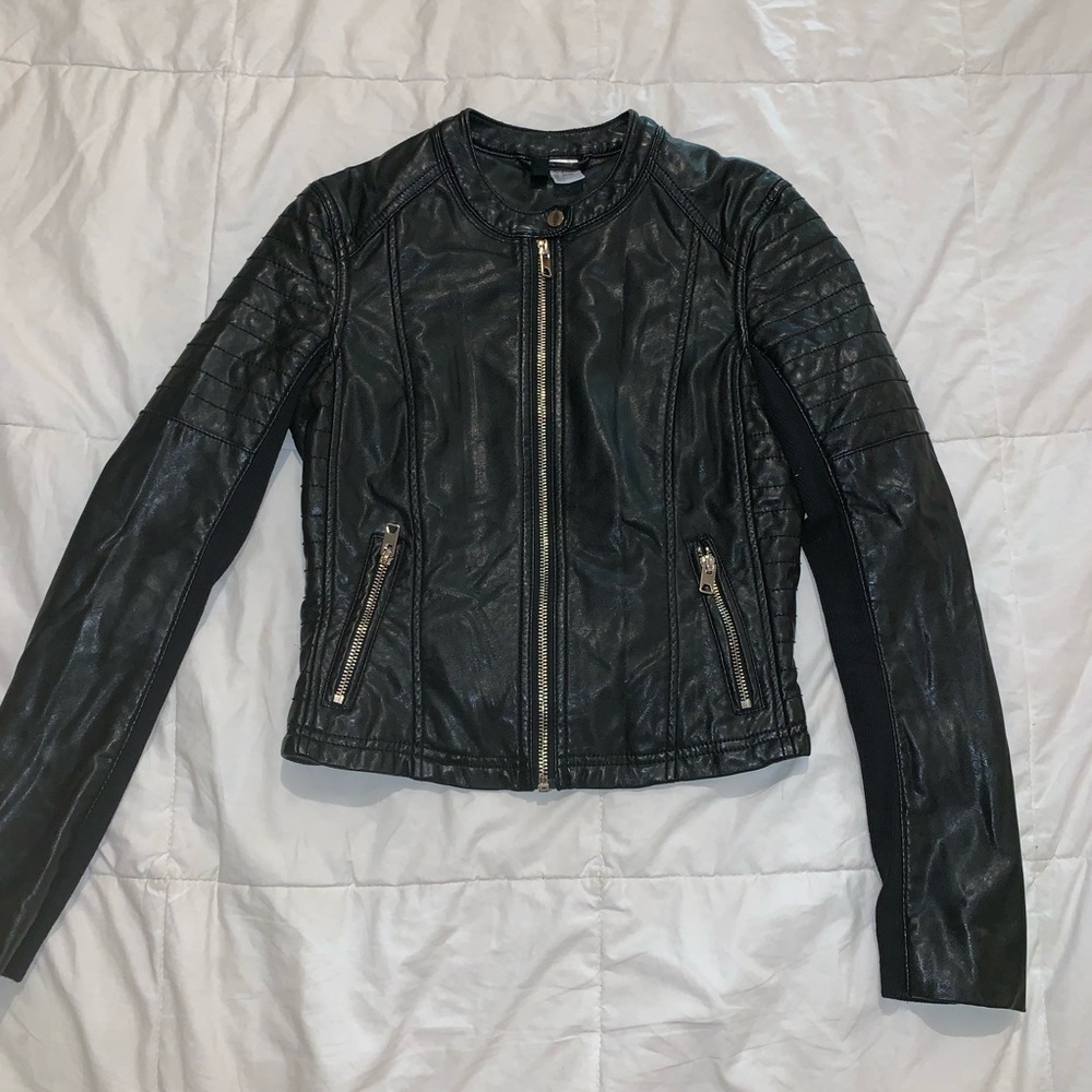 H&M Faux Leather jacket with mixed cotton sleeve